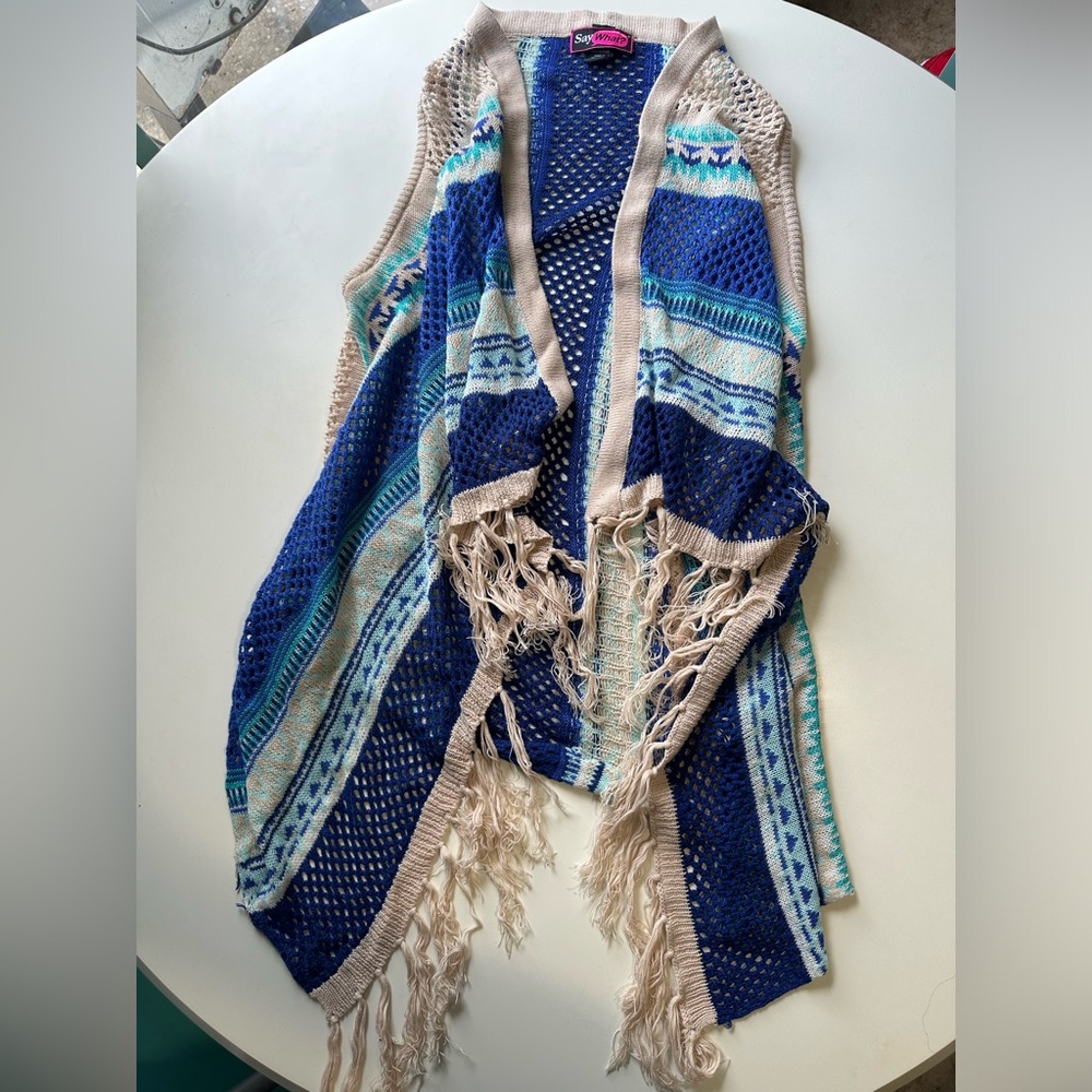 Sleeveless Cardigan Open Front Vest with Tassles